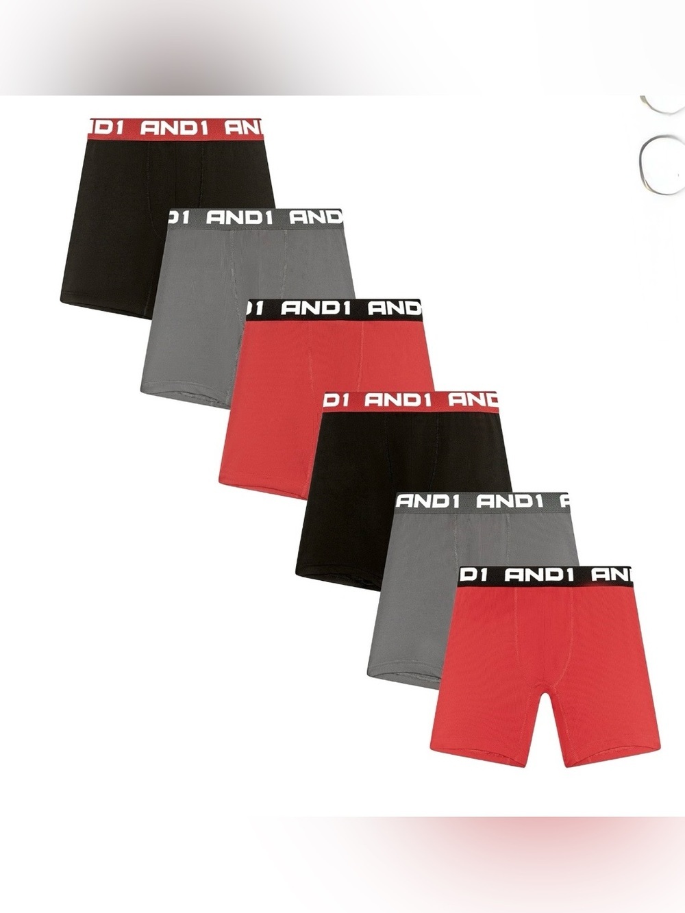 AND1 Men’s Underwear Breathe Performance Regular Leg Boxer Briefs, 6 Pack